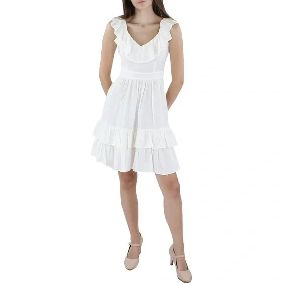 calvin klein white mini dress Calvin Klein Cotton Blend V-Neck Mini Dress In Brilliant White - 30% Off
